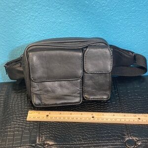 5 for $10: VINTAGE AND NEW Black Leather Fanny Pack Waist Bag